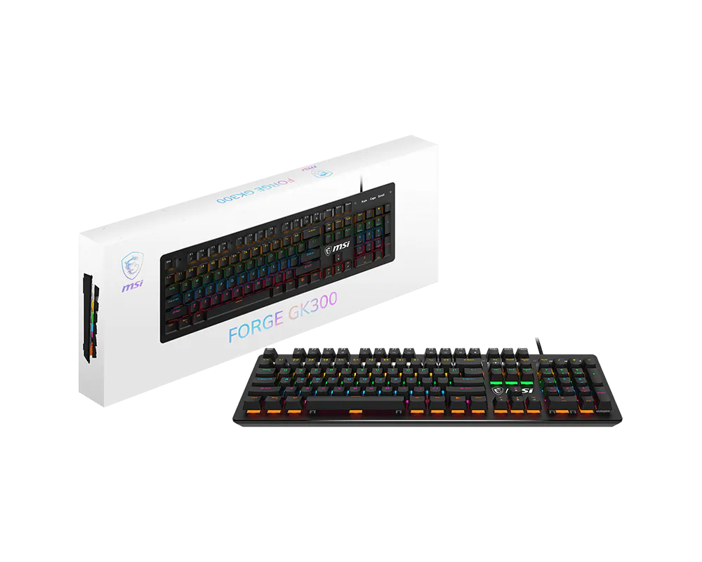 MSI Forge GK300 Gaming keyboad (Mechanical Blue Switches, 26 Keys Anti-Ghosting, RGB LED, 20M+ Key Stroke Life, Wired) MSI Forge GK300 Gaming keyboad (Mechanical Blue Switches, 26 Keys Anti-Ghosting, RGB LED, 20M+ Key Stroke Life, Wired)