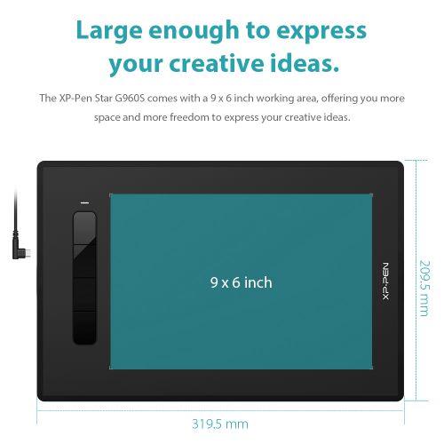 XP-PEN Star G960S Plus (9 x 6 Inch | 8192 Pressure Level | 4 Keys | Pen with Eraser | Support Android, Windows & MAC OS) 