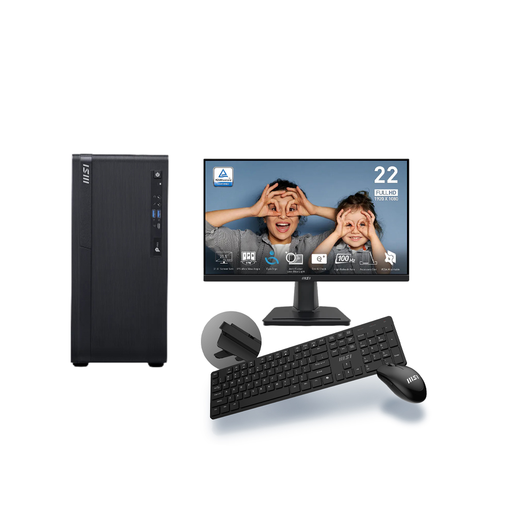 MSI Desktop PRO DP180 A14 (14th Gen Intel Core i5-14400, 8GB DDR5 RAM,  512GB SSD, 1xG-LAN, Wi-Fi + BT, MSI 22