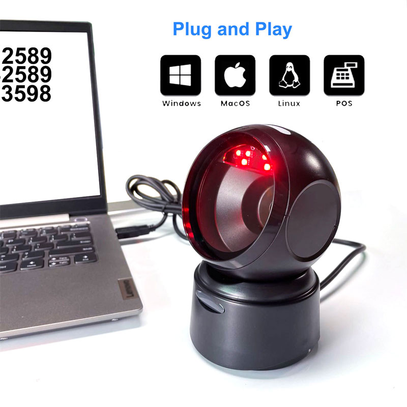HBAPOS-4020 Barcode Scanner (1D 2D & QR Scan | Desktop Stand |  Continuous Scan Mode | Wired)