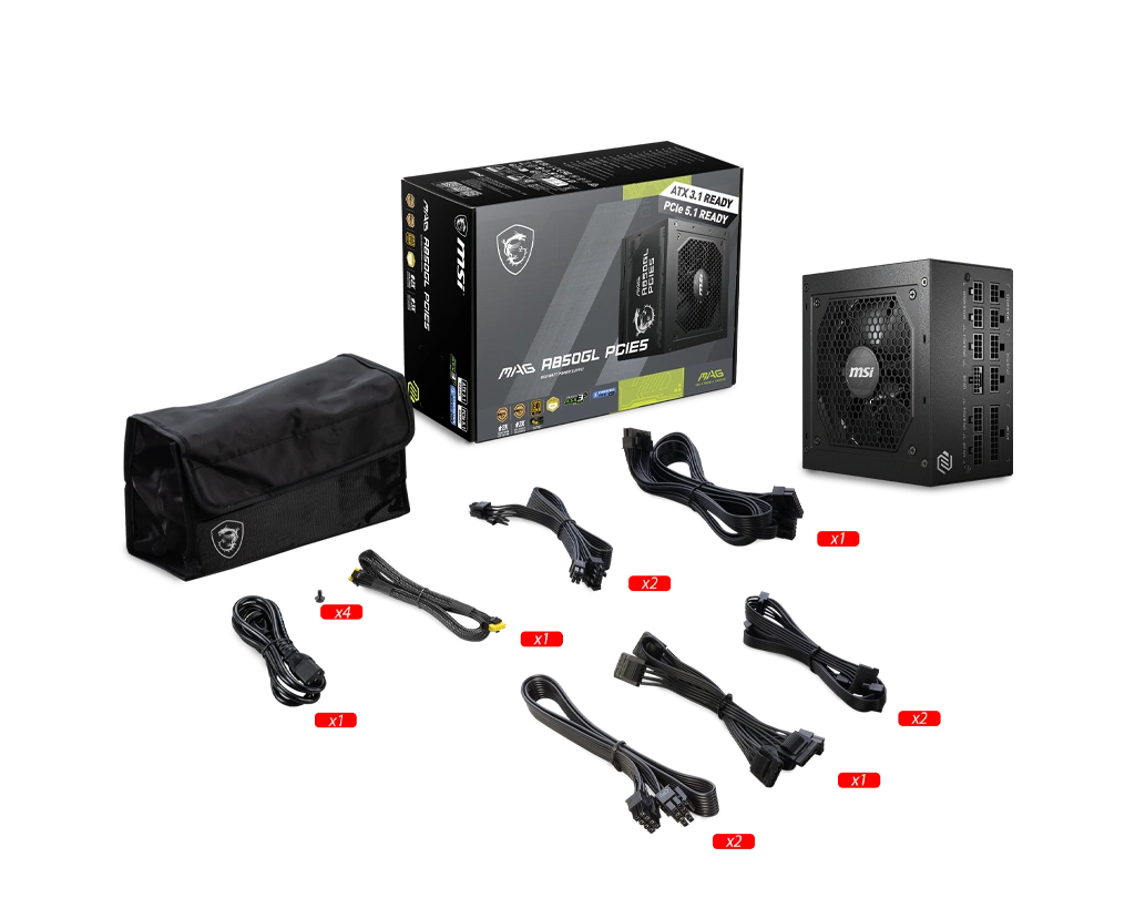 MSI MAG 850GL PCIE5 80 Plus GOLD PSU (1000W | Full Modular | ATX 3.1 | PCIE Gen 5.1 Ready)