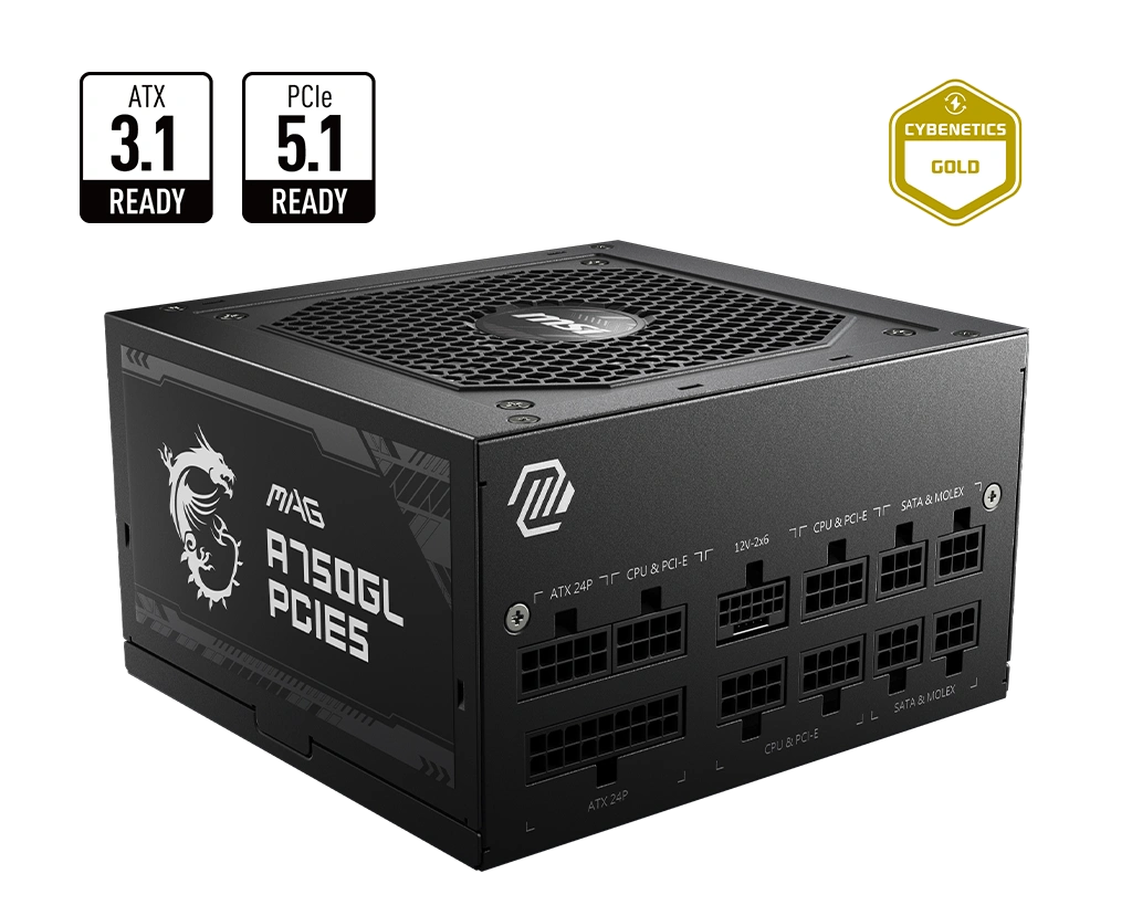 MSI MAG A750GL PCIE5 80 Plus GOLD (ATX Size | 750W | Full Modular | 12CM FAN | ATX 3.0 | PCIE Gen 5 Ready)